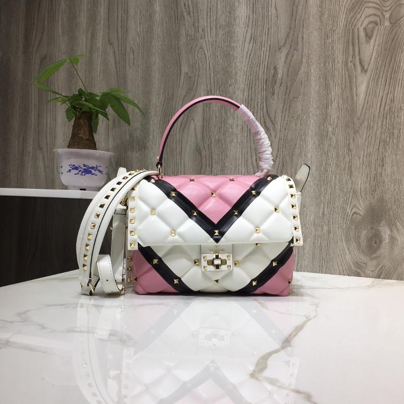 Valentino Shoulder Tote Bags VA0055 sheepskin color matching white, pink, and black